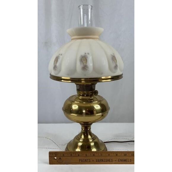 Aladdin Brass Table Lamp w/ Hand-Painted Milk Glass Shade – Model Works - Picture 11 of 12